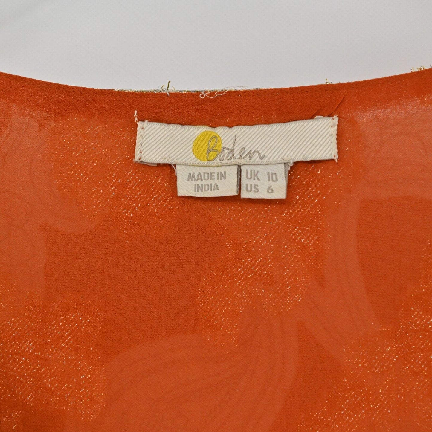 BODEN Top Womens Sz 6 VNeck Jacquard Blouse Rust Whirl Floral Print Long Sleeve