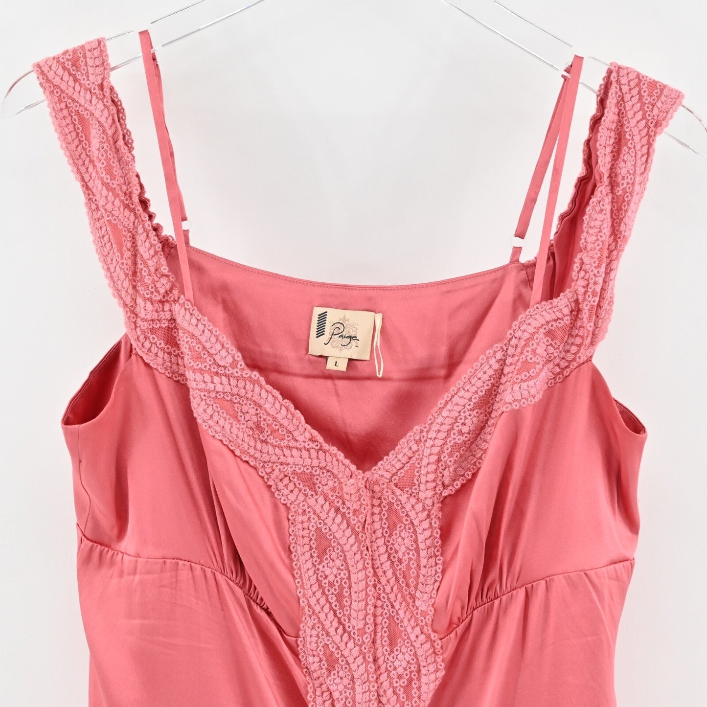 Vtg Y2k PAIGE Babydoll Silk Top Womens Size L Pink Layered Lace Satin Camisole