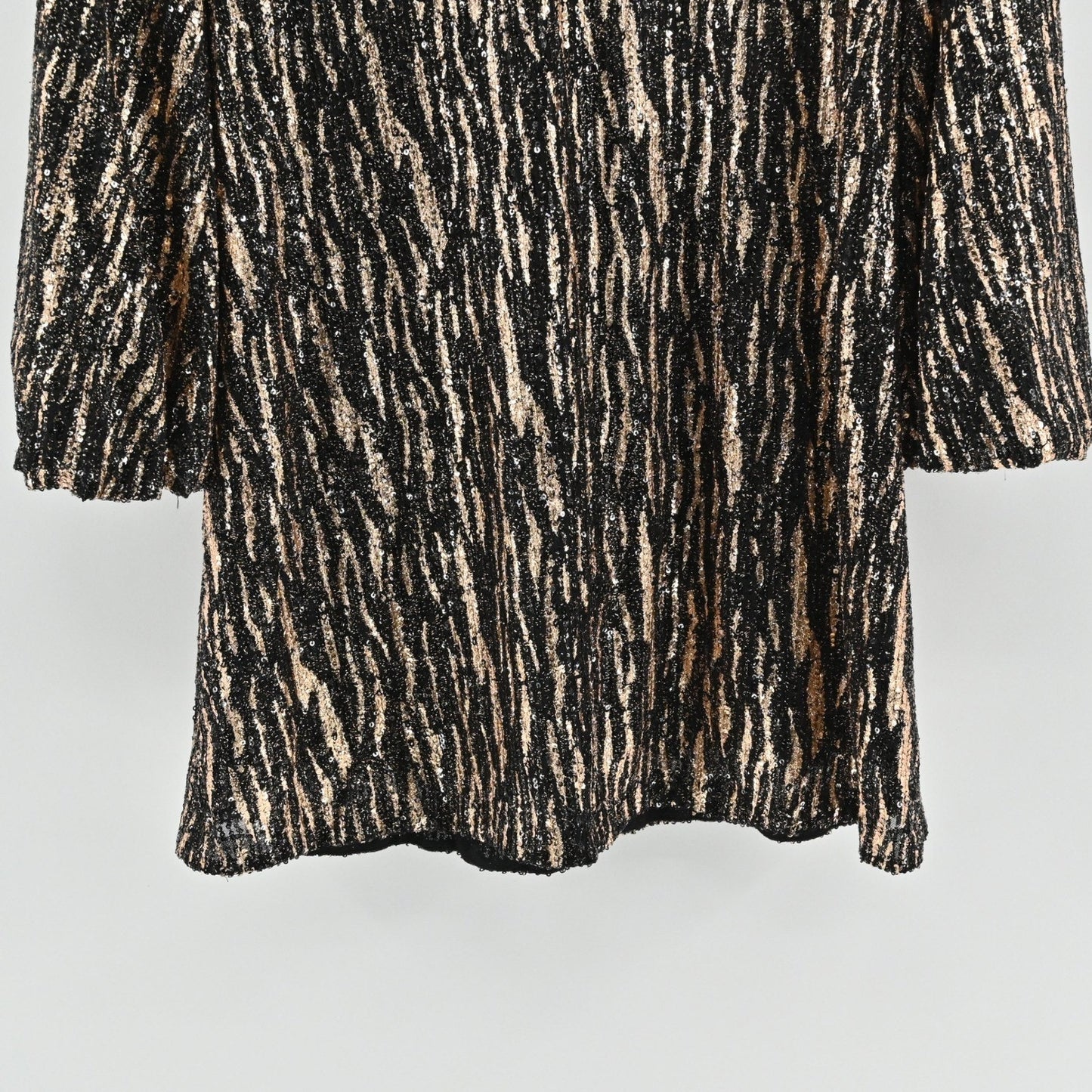 Betsy Adam Sequin Dress Size 8P Black Gold Bell Sleeve Mod Twee Retro Cocktail