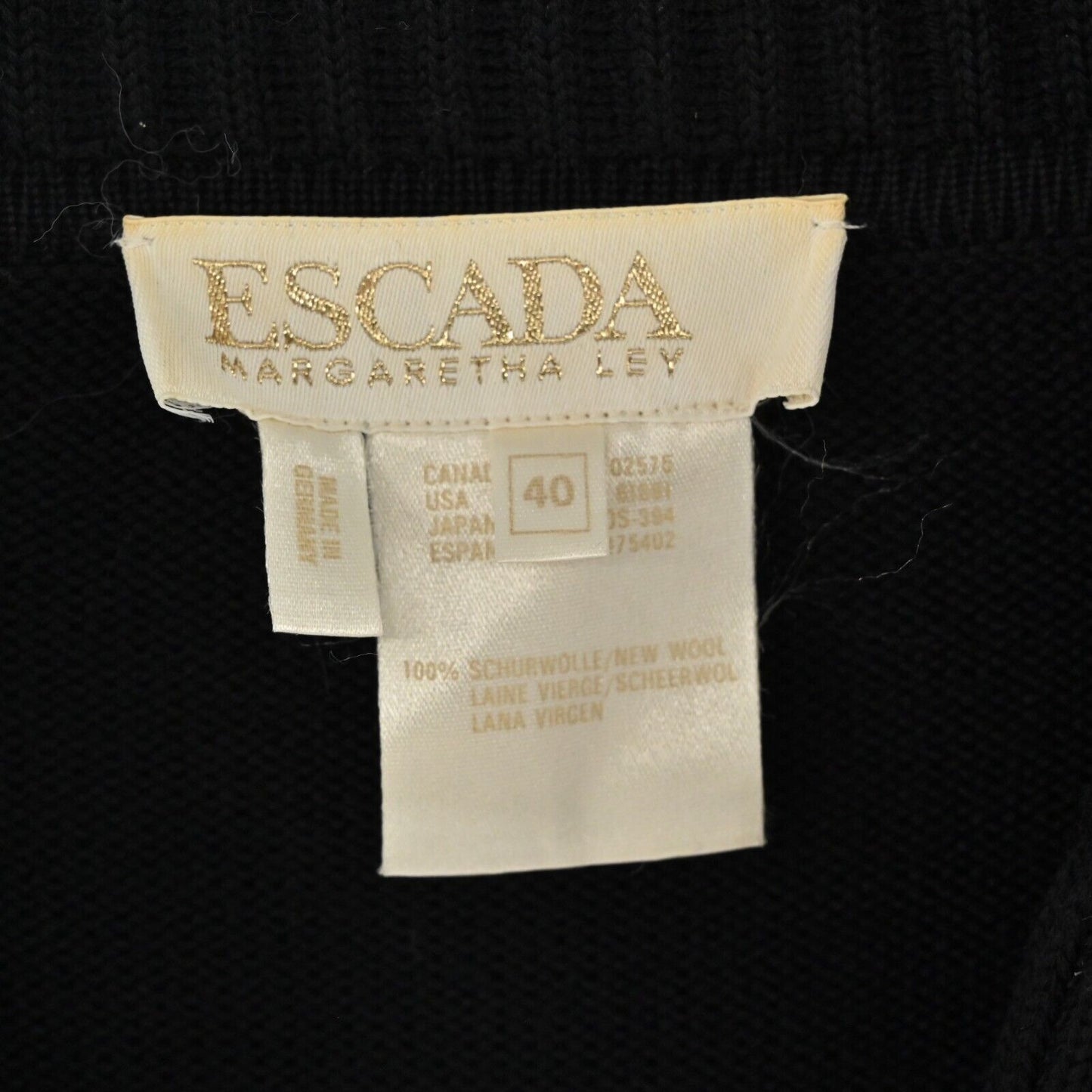 Vtg ESCADA Jacket Womens EUR 40 / M Black Wool Knit Cardigan Gold Button Capsule
