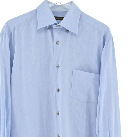 Vtg ONAMI Dress Shirt Mens Sz 44 Long Sleeve Light Blue 100% Cotton Preppy Y2k