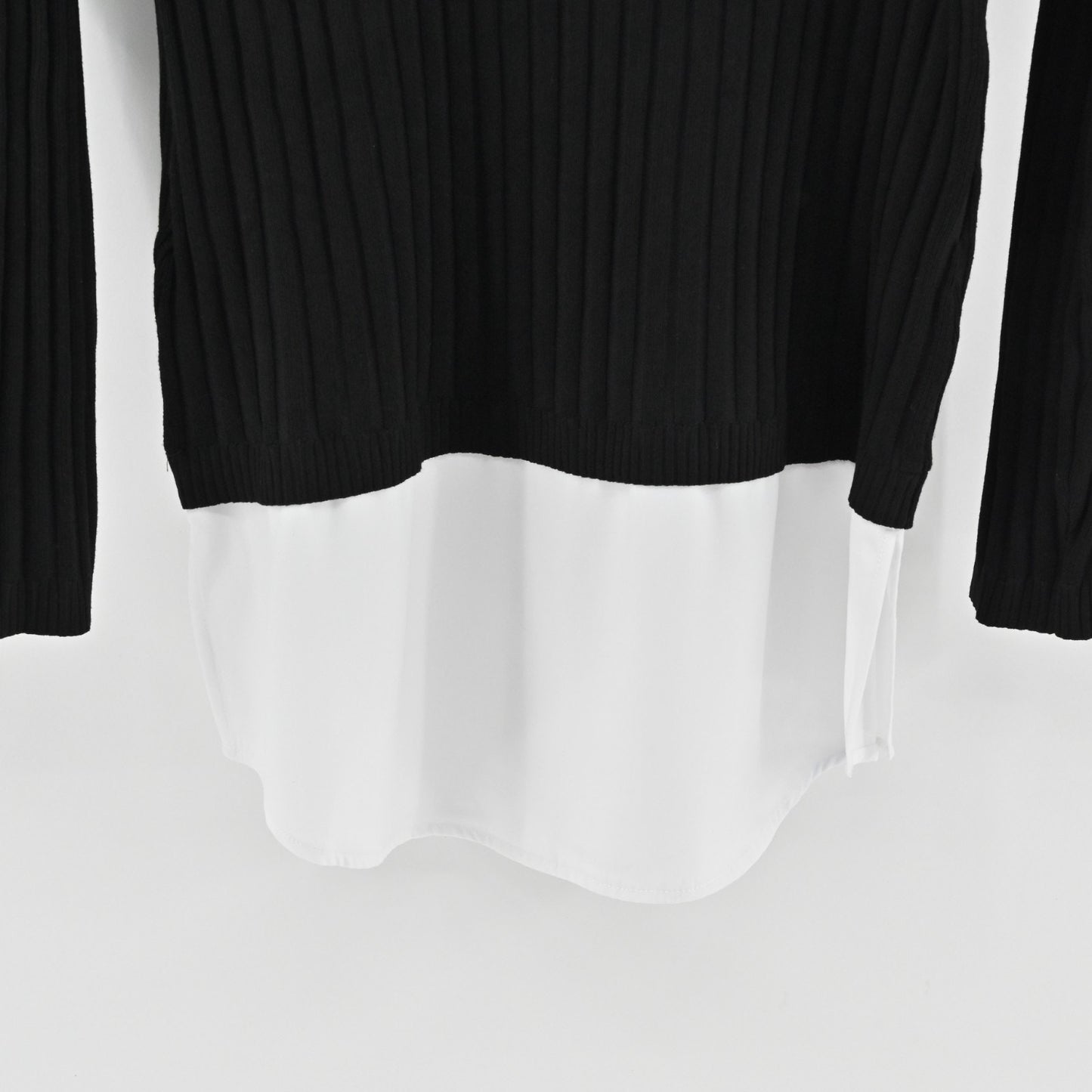 Karl Lagerfeld Womens Twofer Ribbed Sweater Size S Black White Mixed Media Top