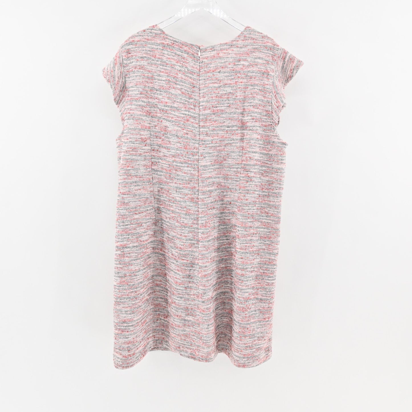 LOFT Dress Size 26 Pink White Textured Tweed Ruffle Sleeve Relaxed Shift NEW