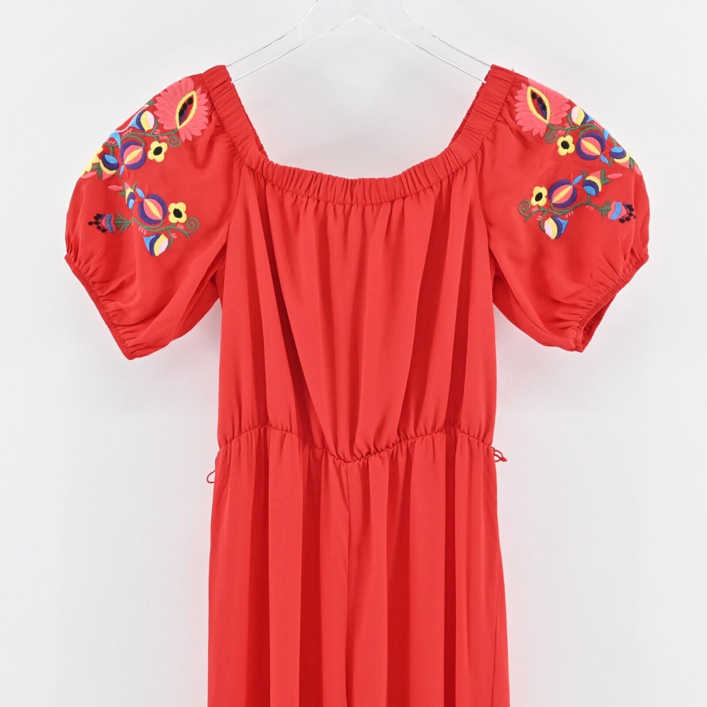 VAVA Jumpsuit Womens Size S Joy Han Red Wide Leg Off Shoulder Floral Embroidered