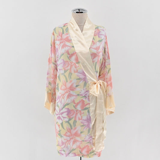 Vtg VICTORIAS SECRET Robe Womens Size OS Gold Label Cream Floral Satin Deadstock