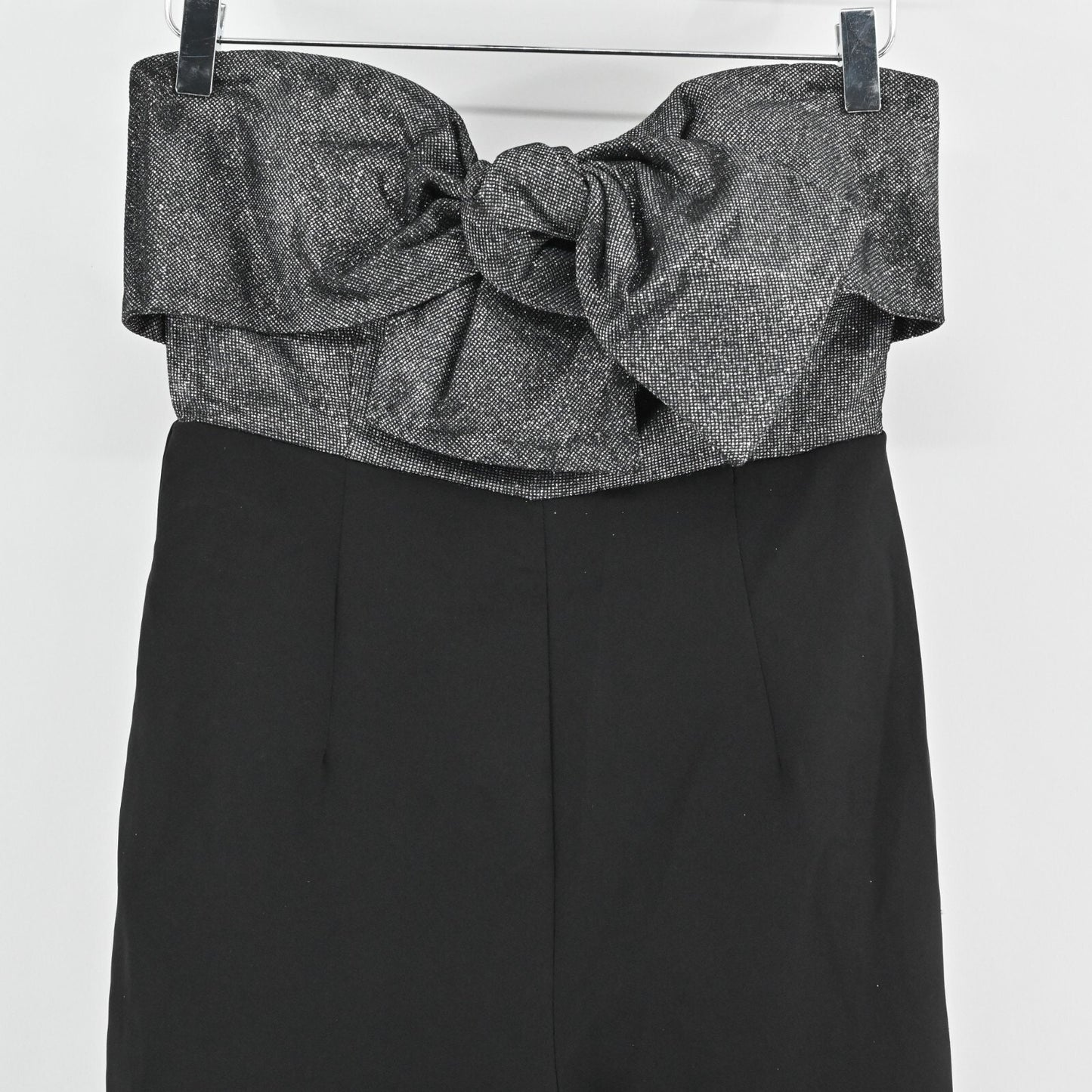 SAM EDELMAN Womens Cady Jumpsuit Size 4 Black Silver Glitter Strapless Bow NEW