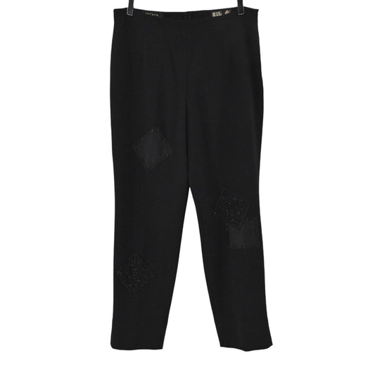 ESCADA Pants Womens Sz 42 Black Wool Beaded Silk Patchwork High Rise Tapered Leg