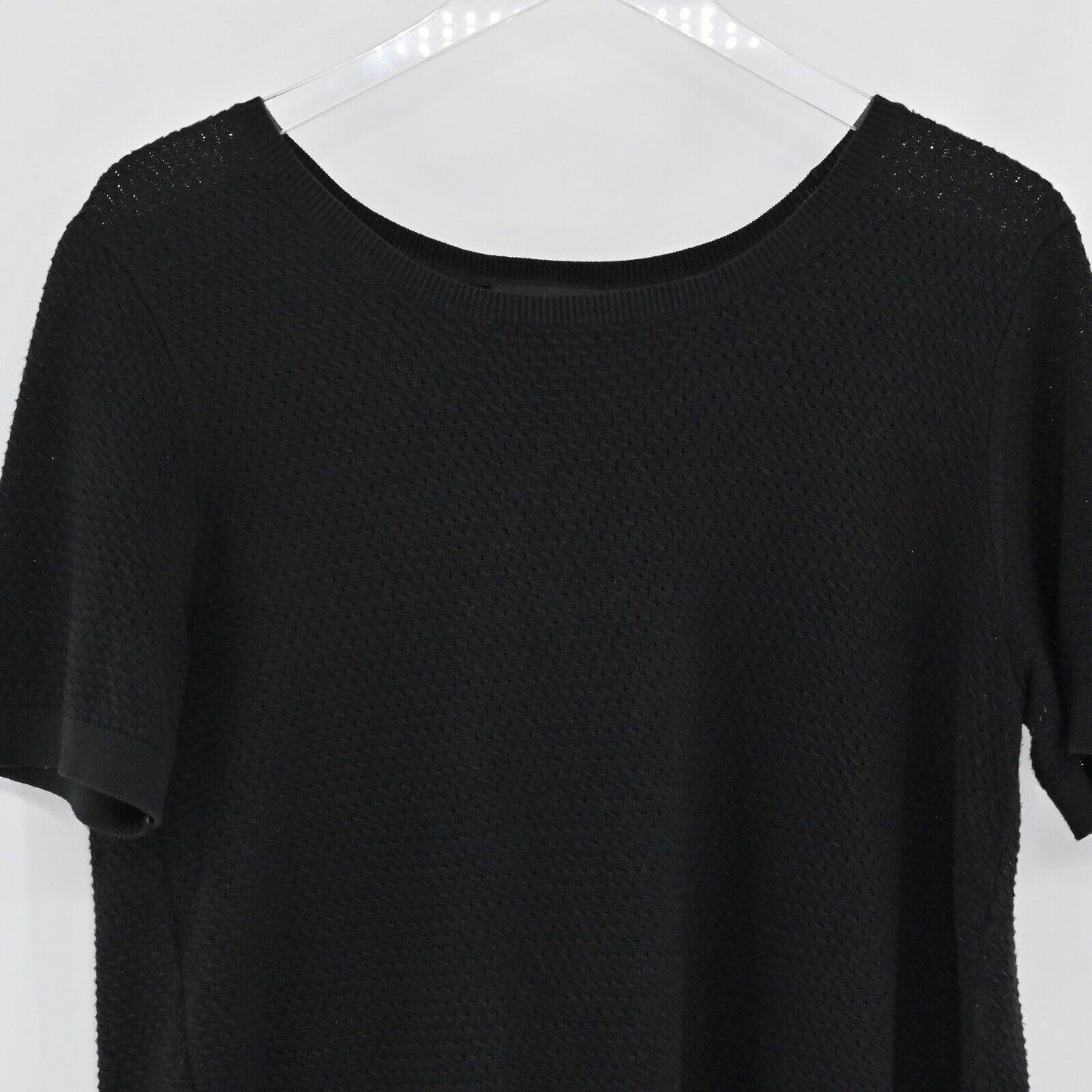 SACHIN BABI Top Womens Size Large Black Knit Split Back Dotted Mesh Layer Trim