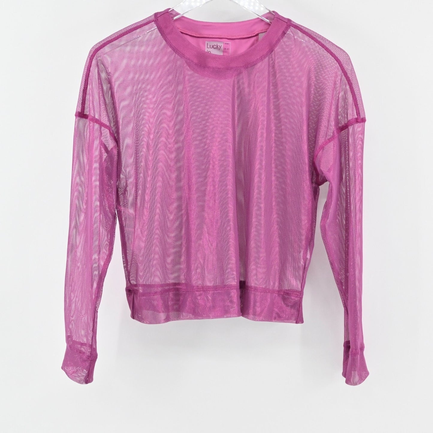 LUCKY IN LOVE Womens Goddess Mesh Top Size XS Passion Pink Sheer Layering Shirt