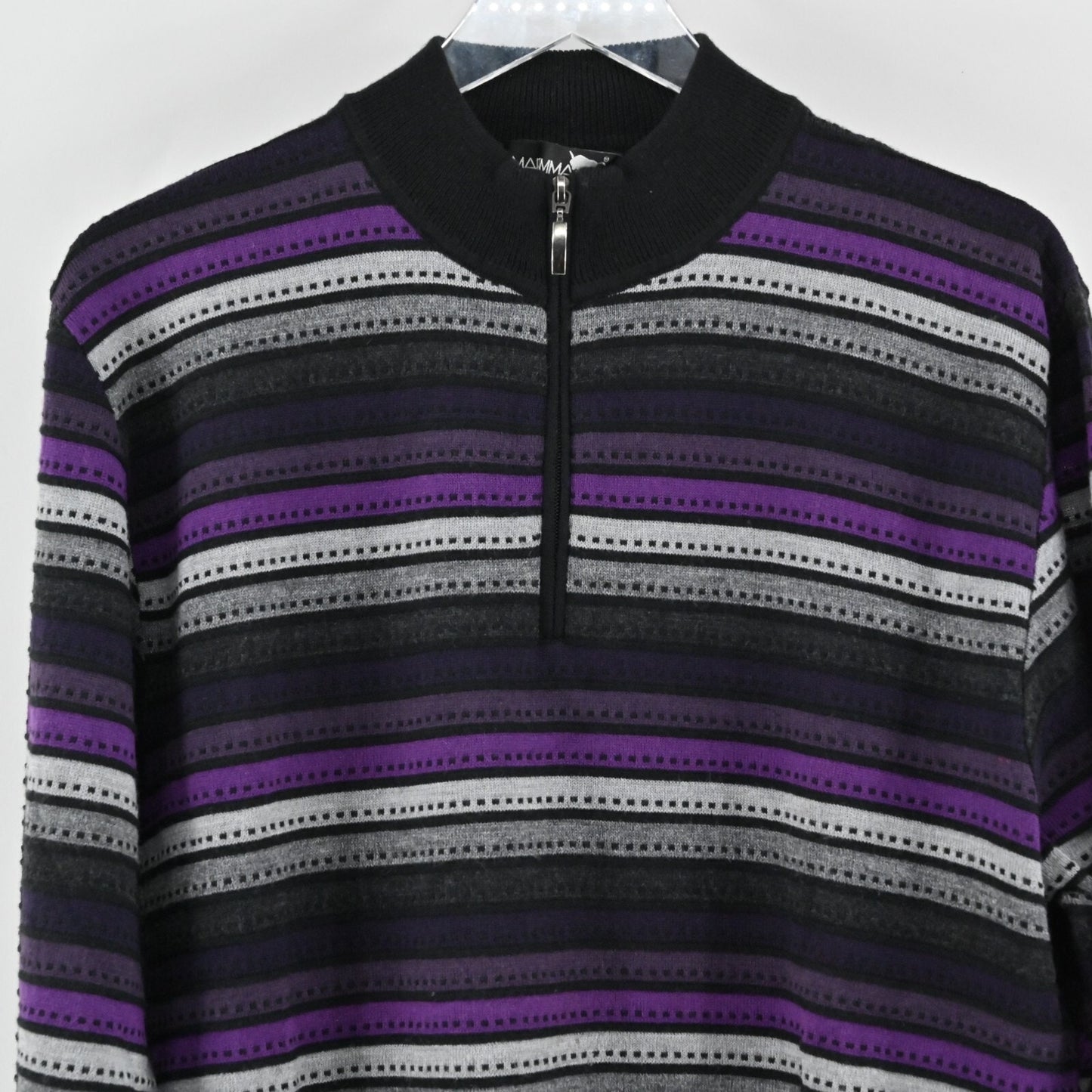 MAREMMA Wool Sweater Mens Size XL Purple Stripe Blend Knit Quarter Zip Italy