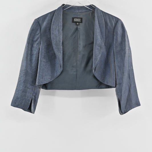 Adrianna Papell Womens Gray Cropped Bolero Jacket Size 8 Open Front 3/4 Sleeve