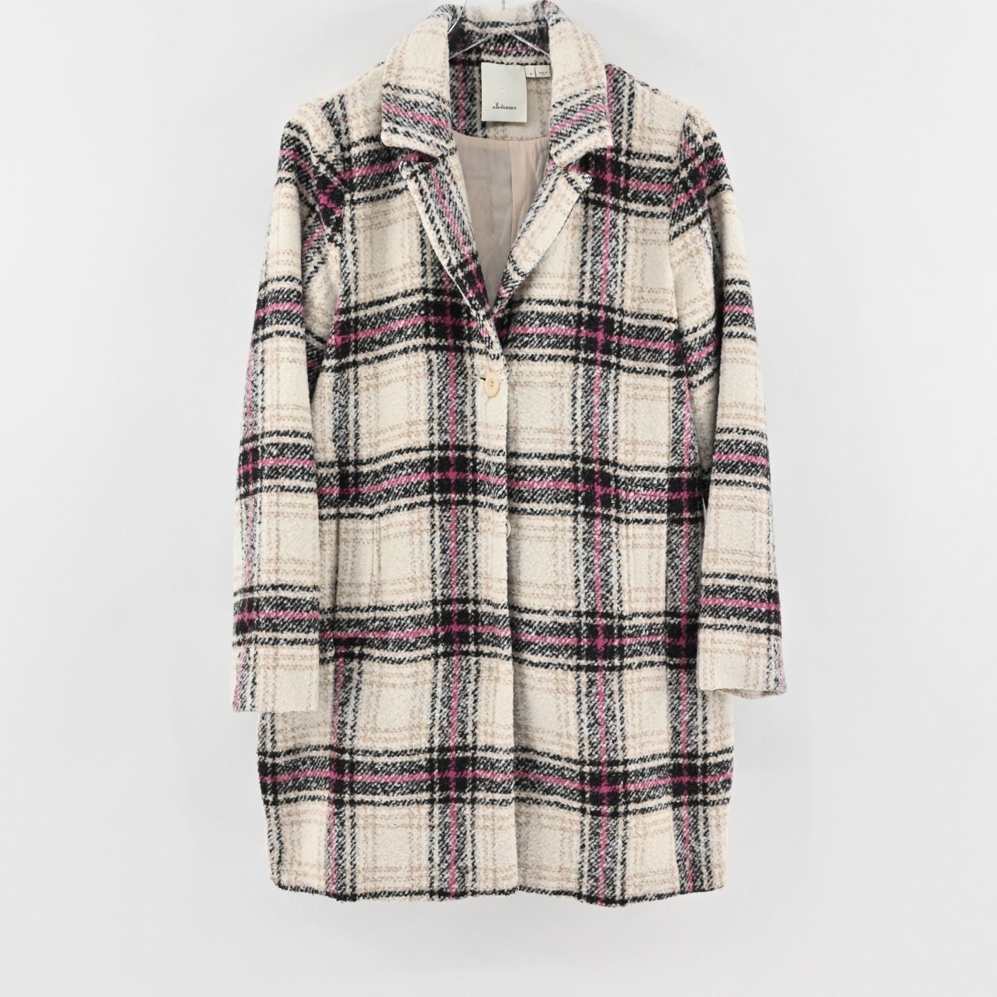 Anthropologie Womens Plaid Jacket Size M Wool Blend Pink Beige Coat Elevenses