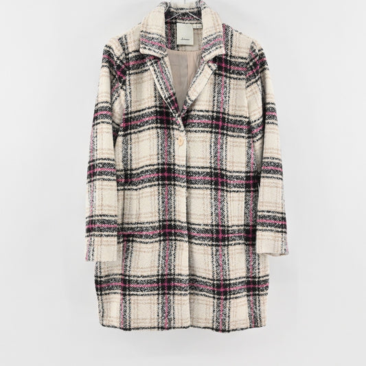 Anthropologie Womens Plaid Jacket Size M Wool Blend Pink Beige Coat Elevenses