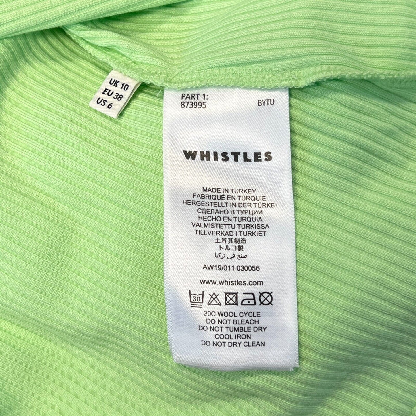 WHISTLES Top Womens Sz 6 Lime Green Fitted Ribbed Knit Square Neck Capsule NEW