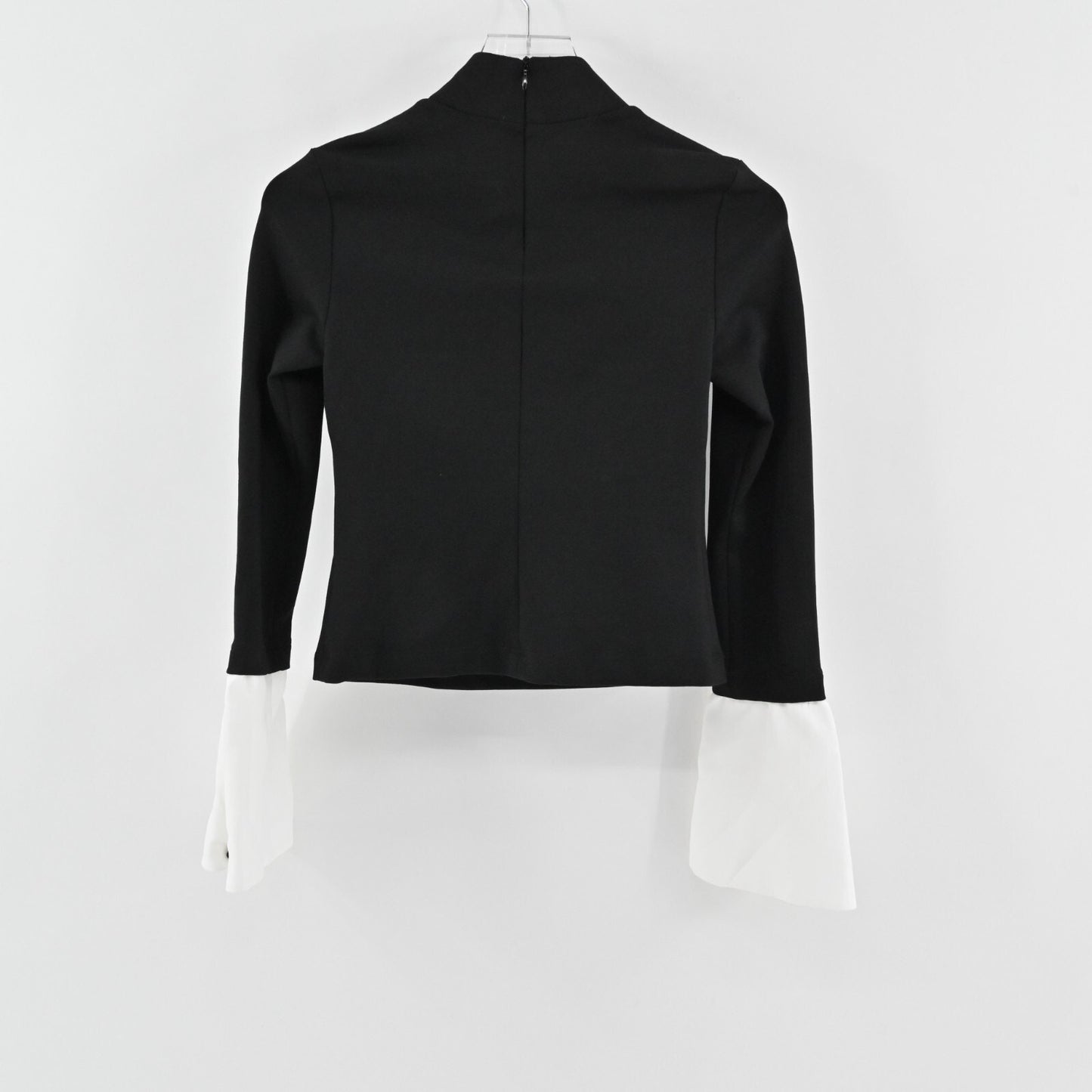 STAUD Womens Lavop Bell Sleeve Top Sz XS Crepe Trimmed Stretch Ponte Turtleneck