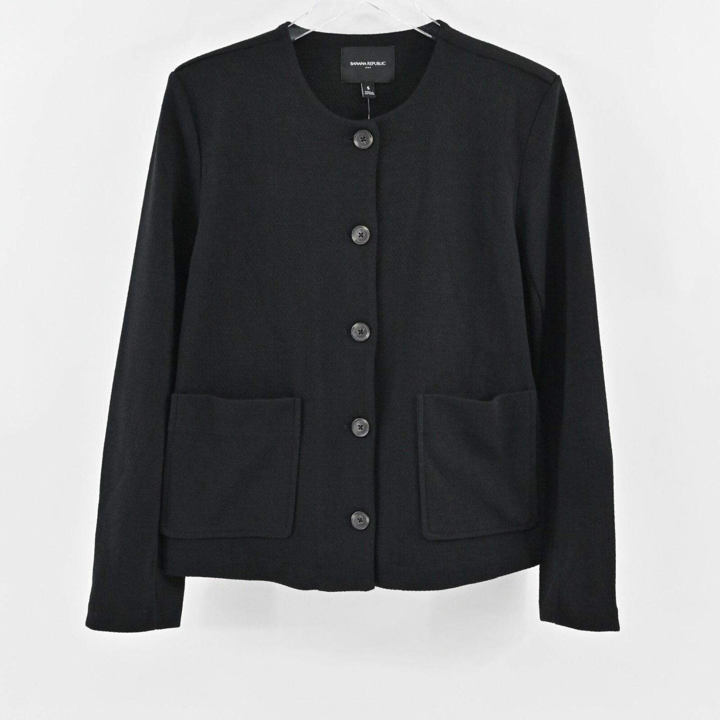 BANANA REPUBLIC Womens Blazer Size S Black Collarless Jacket Corpcore Capsule