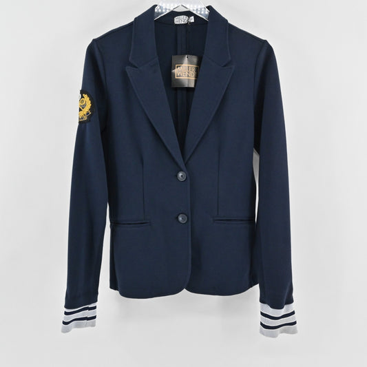 Miller Wendt Womens Navy Sloane Blazer Sz S Preppy Tennis Club Patch Jacket NEW