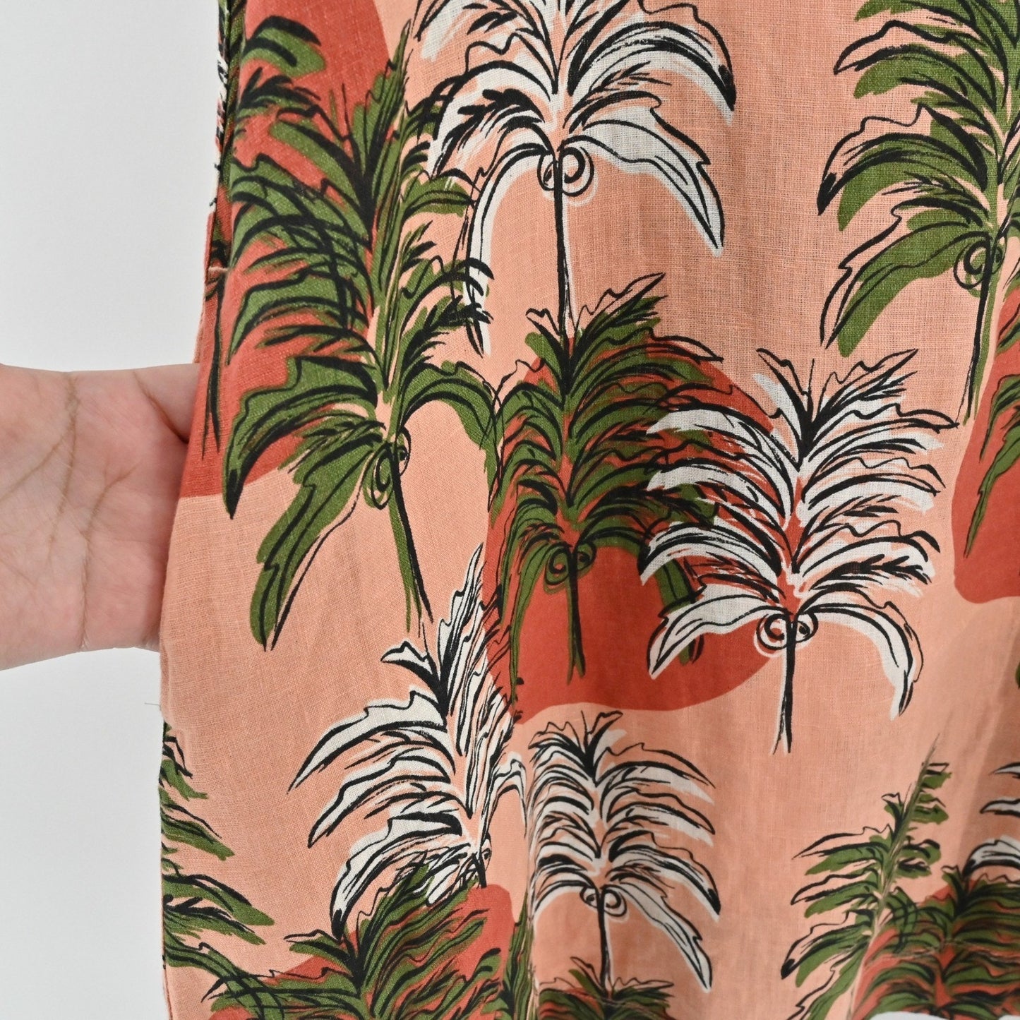 Nicole Miller Tropical Linen Dress Size M Palm Tree Sleeveless Island Vacation