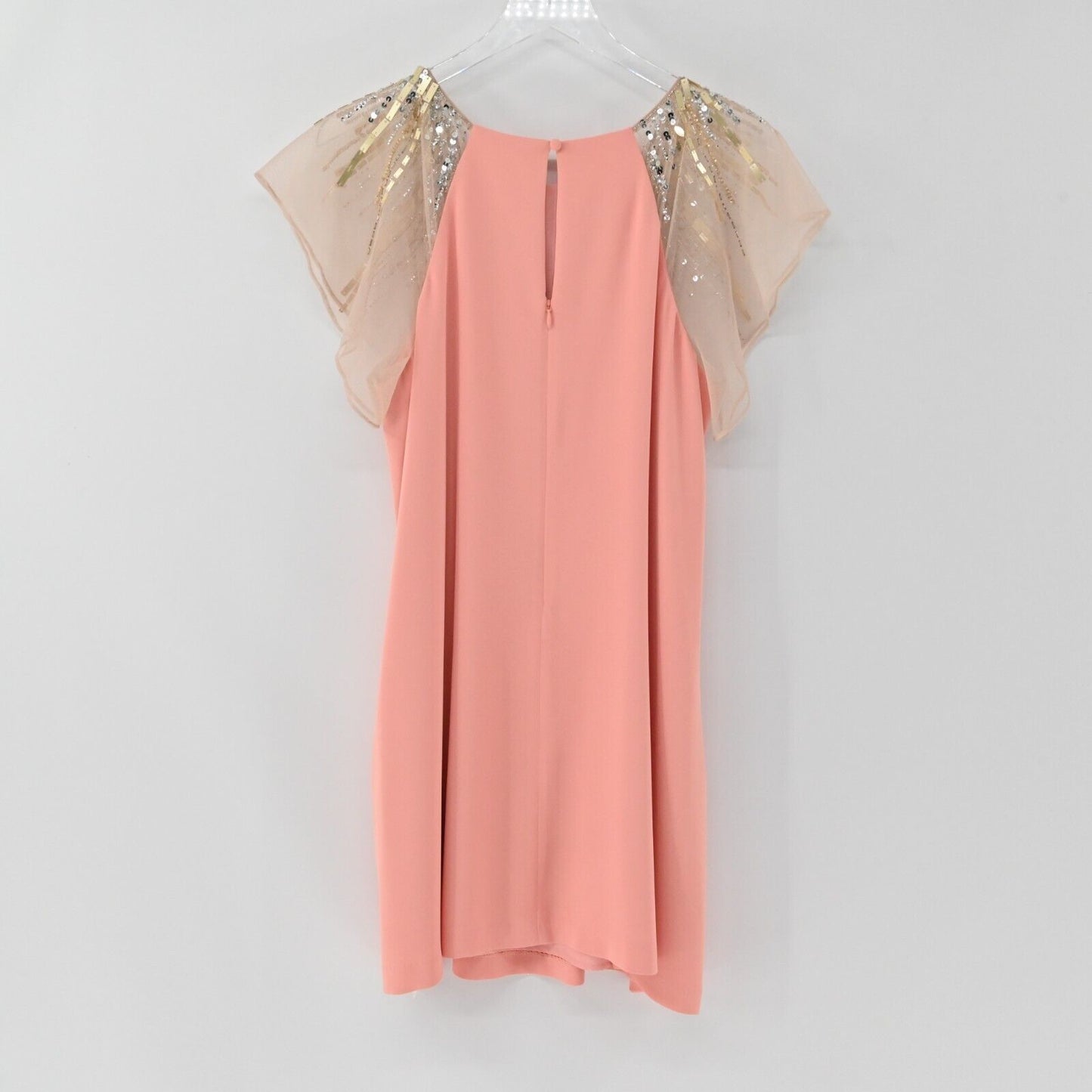 AIDAN MATTOX Dress Womens Size 14 Flutter Sleeve Embellished Beaded Sheath Peach