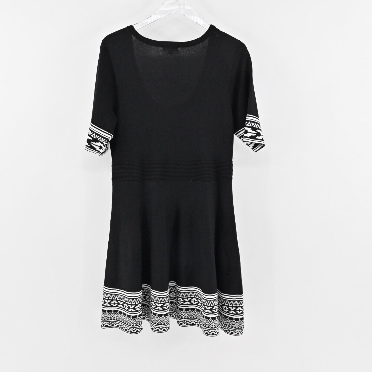 NINA LEONARD Dress Size XL Fit Flare Sweater Mini Black White Trim Scoop Neck