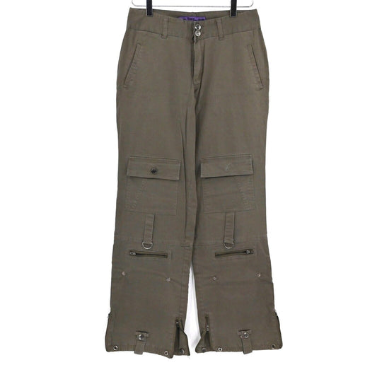 Vintage GYPSY JEANS Pants Womens Sz 6 Army Green Cargo Roll Tab Hem Utility Y2k