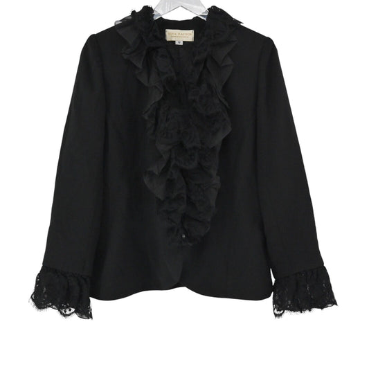 Vtg NINA RAYNOR Jacket Womens Sz 12 Black Ruffle Lace Trim Whymsigoth Steampunk