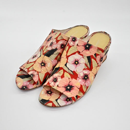 Donald J Pliner Womens Ellis Floral Print Mules Sz 8N Leather Block Heel Slides