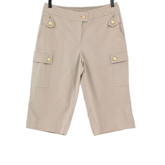 ST JOHN Shorts Womens Size 4 Solid Beige Bermuda Long Cargo Pocket Classic