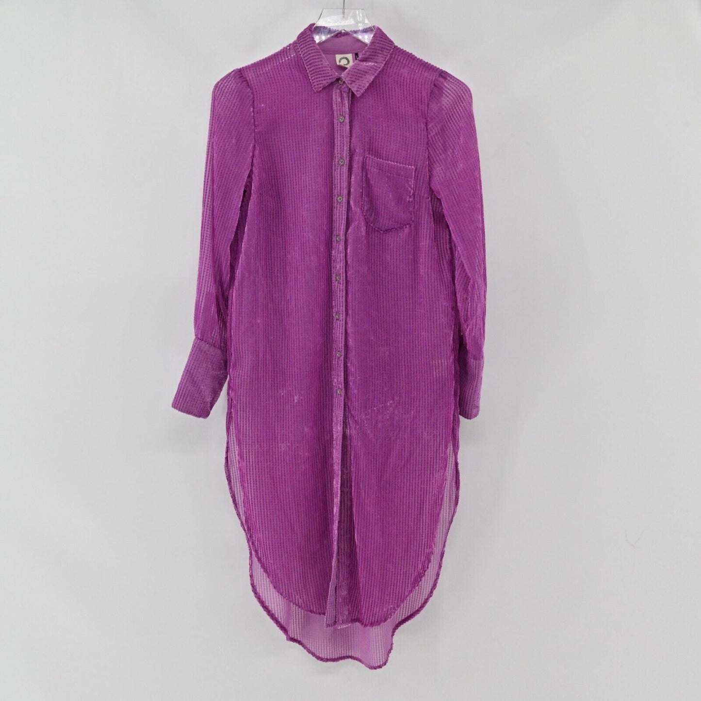 ANTHROPOLOGIE Top Womens Sz XS Akemi + Kin Purple Velvet Tunic Duster Button