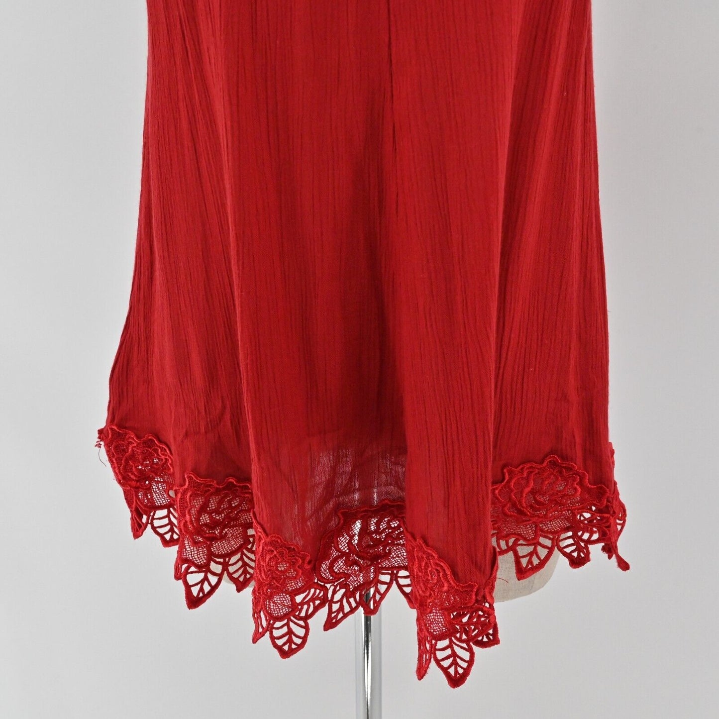 FREE PEOPLE Dress Womens Size XS Wicked Spell Brick Red Strappy Floral Lace Boho