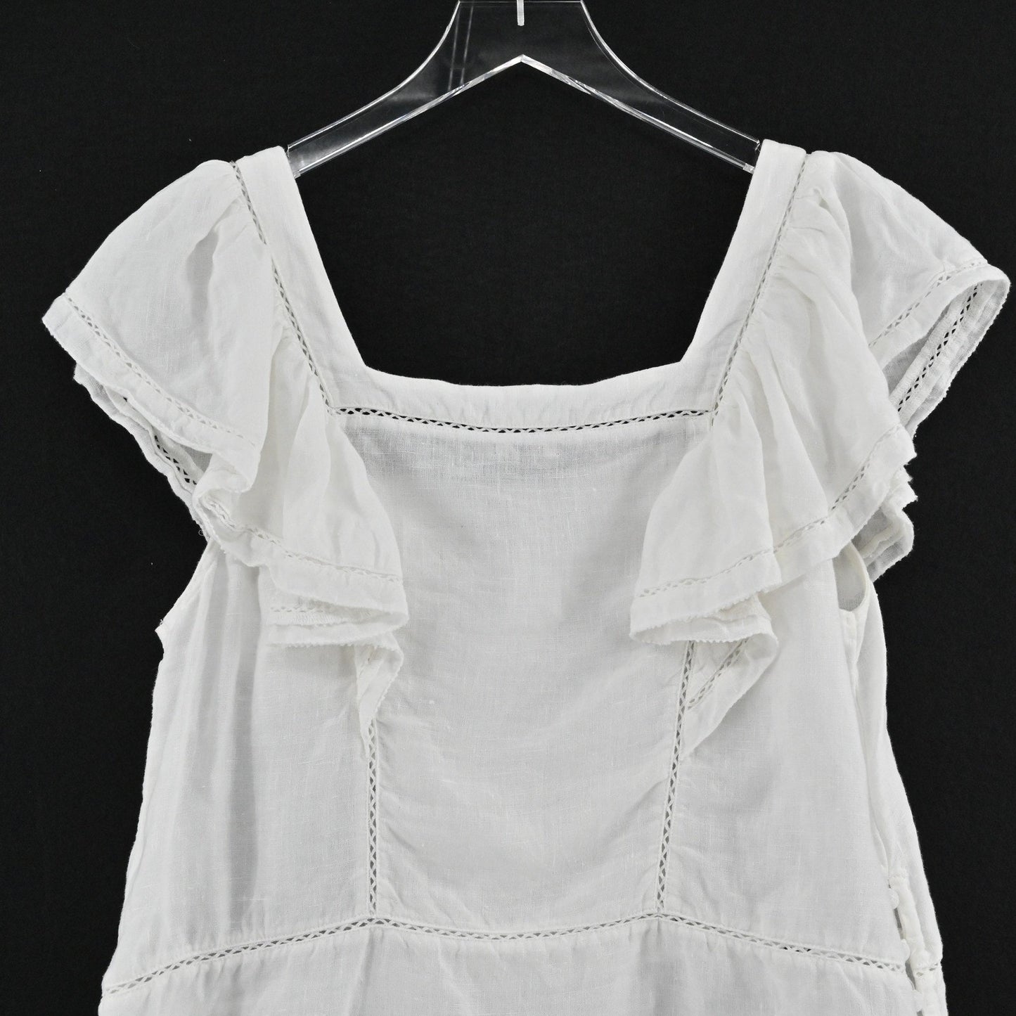 Faherty Womens Mariposa Linen Top Size M Eyelet White Ruffle Square Neck Boho