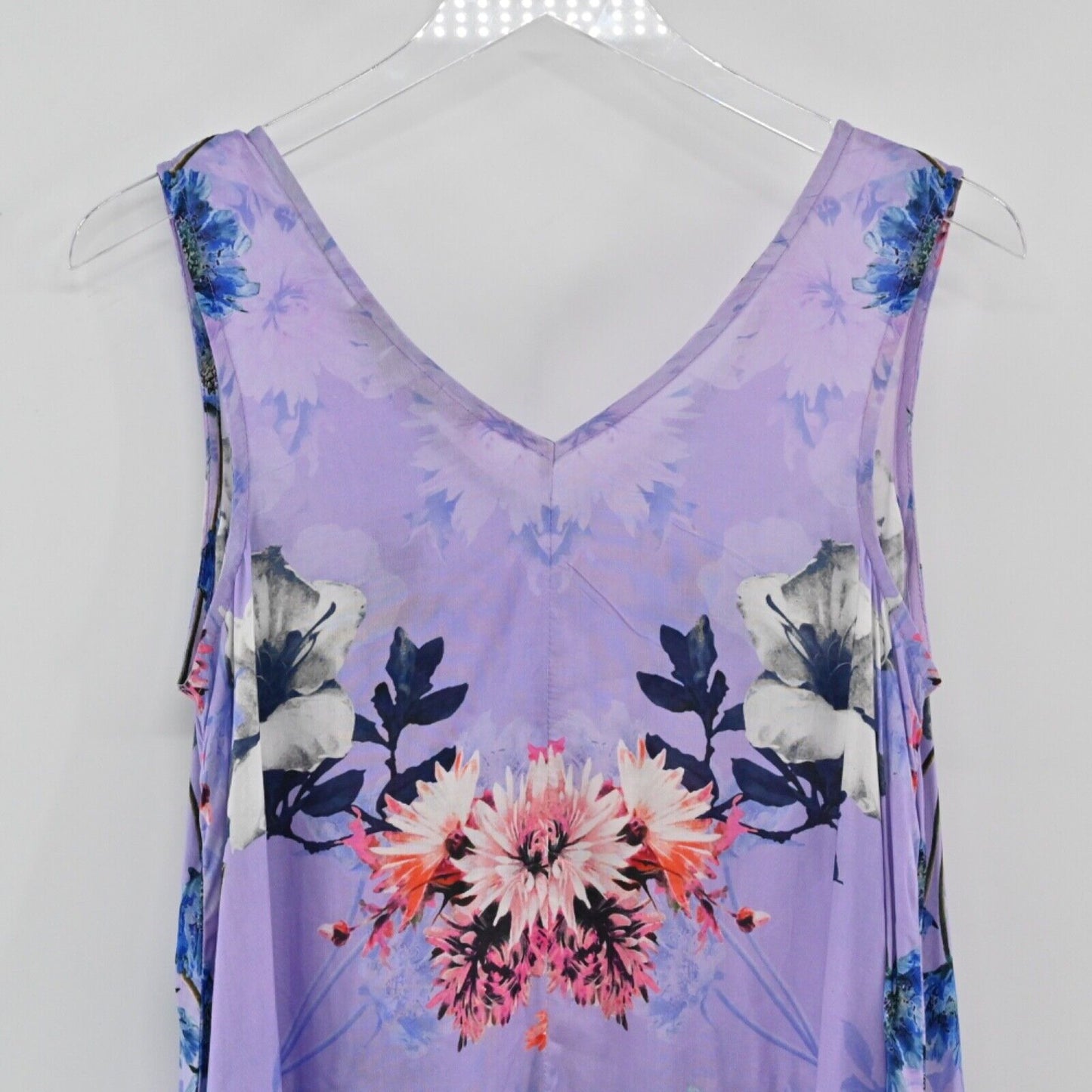 TOLANI Dress Womens Size XS Purple Floral Wide Strap Vneck Asymmetric Midi NEW