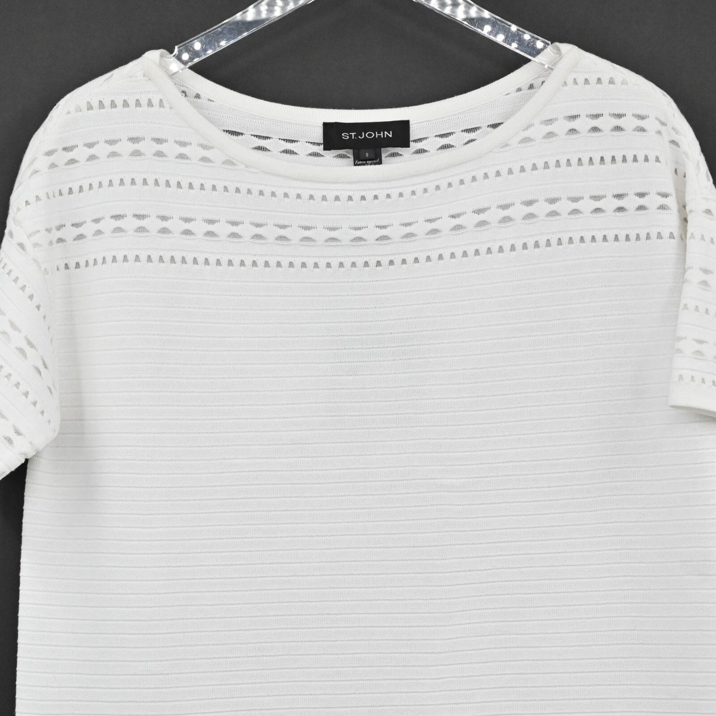 ST JOHN Santana Knit Bianco Top Womens Size S White Cutout Quiet Luxury NEW
