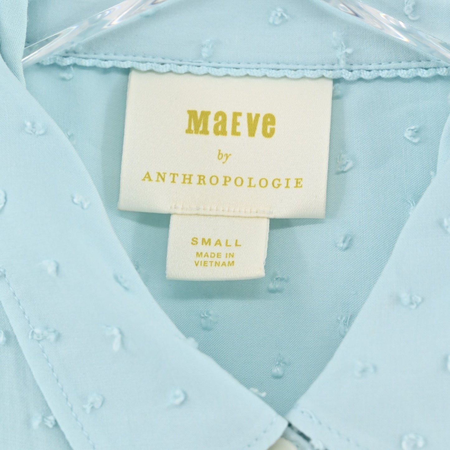 Anthropologie Maeve Womens Rosa Top Size S Blue Swiss Dot Smocked Blouse Boho