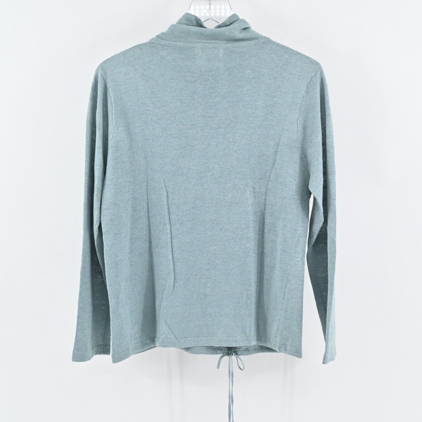 NORTHERN ISLES Sweater Womens Size S Embroidered Linen Teal Ice Funnel Neck NEW
