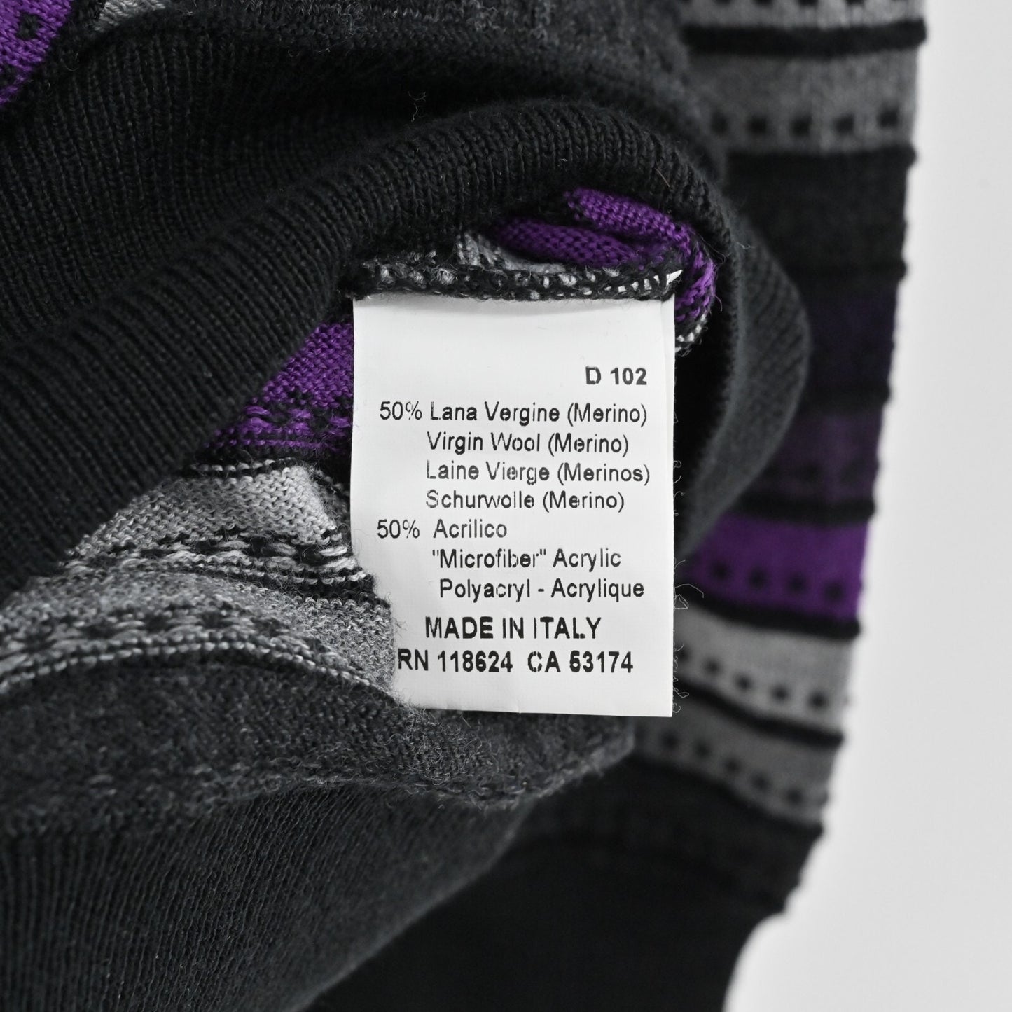 MAREMMA Wool Sweater Mens Size XL Purple Stripe Blend Knit Quarter Zip Italy