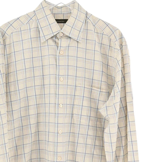 Vtg ERMENEGILDO ZEGNA Dress Shirt Mens Size XL Tan Plaid Button 100% Cotton FLAW