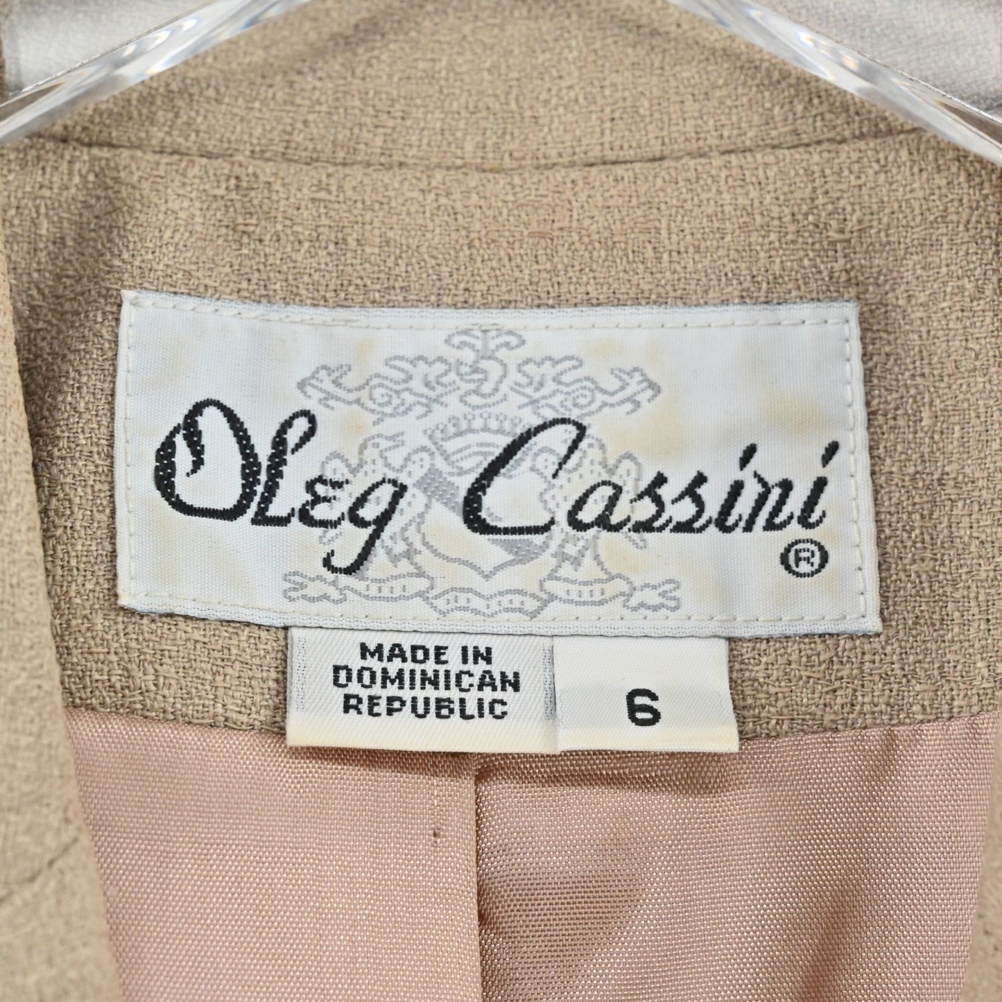 Vtg Oleg Cassini Skirt Suit Size 6 Beige Academia Old Money Quiet Luxury Career