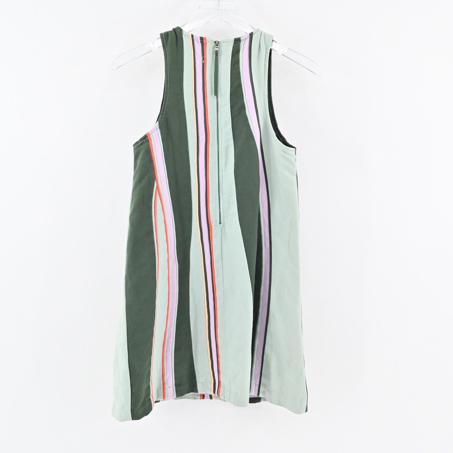 ANTHROPOLOGIE Dress Sz XSP MAEVE Keri A Line Green Stripe Cotton Linen Mini 60s