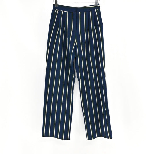 ASOS Pants Womens Size 4 Pleated Trouser Blue Green Stripe High Rise Academia