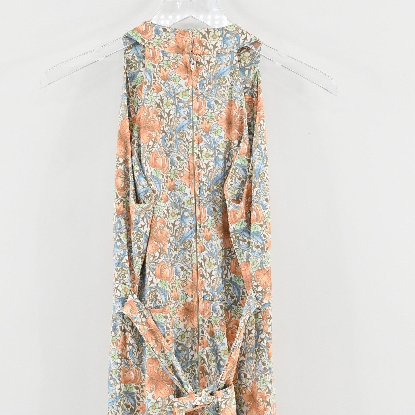 Vtg 70s Floral Halter Maxi Dress Size S Peach Blue Whimsical Bloomcore Feminine