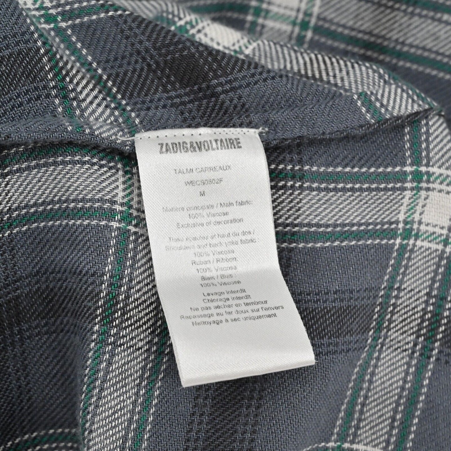 ZADIG VOLTAIRE Top Womens Sz M Drippy Flannel Talmi Carreaux Plaid Button Front