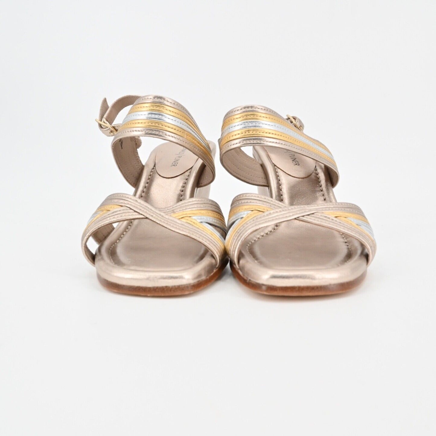 DONALD PLINER Sandals Womens Size 8 Mix Metallic Laine Wedge Leather Ankle Strap