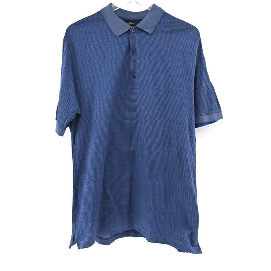 Vtg HICKEY FREEMAN COLLECTION Polo Mens Sz L Blue White Stripe Short Sleeve 00s
