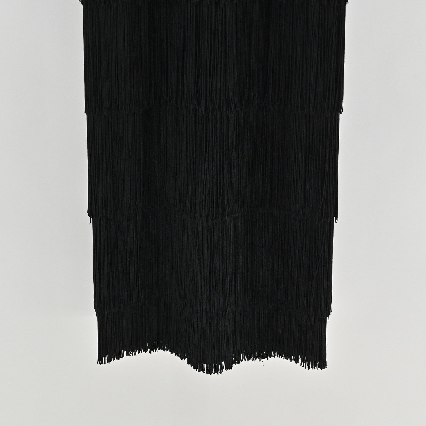 Black Whimsigoth Maxi Dress Size M Flapper Fringe Tiered Overlay Boho Retro Vamp