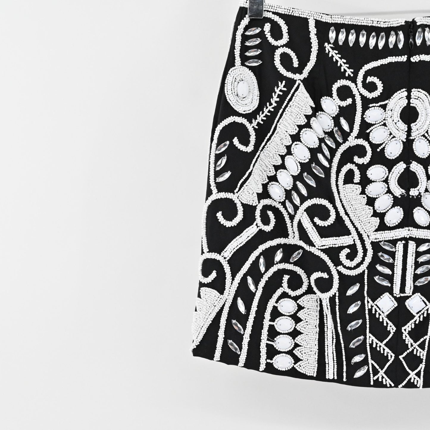 Alexis Womens Beaded Mini Skirt Size S Black White Rhinestone Embellished Luxe