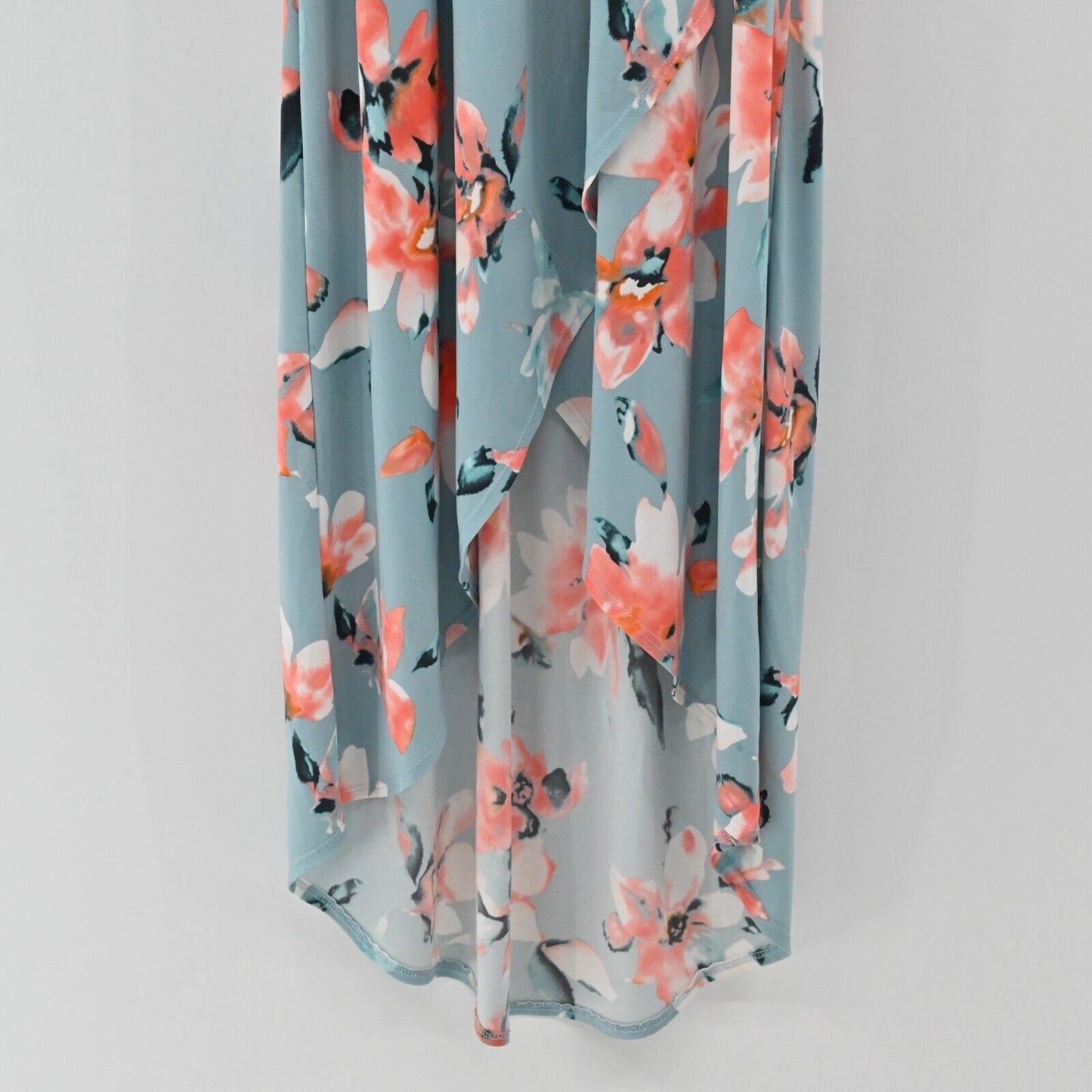 STORY Dress Womens Size S Blue Coral Summer Floral Maxi Hi Low Stretch Comfort