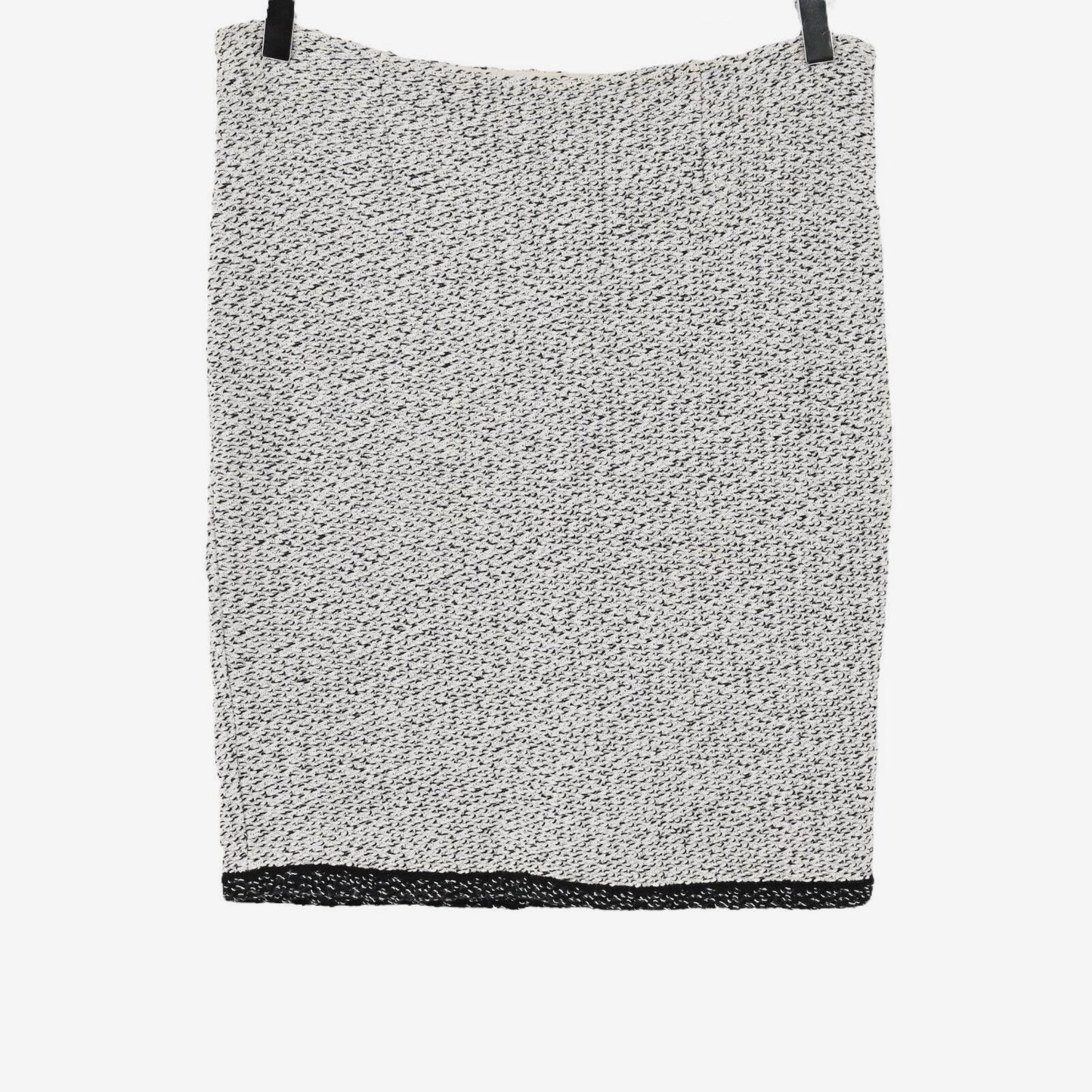 ST JOHN Skirt Sz 8 Wool White Black Contrast Trim Speckled Knit Pencil Capsule