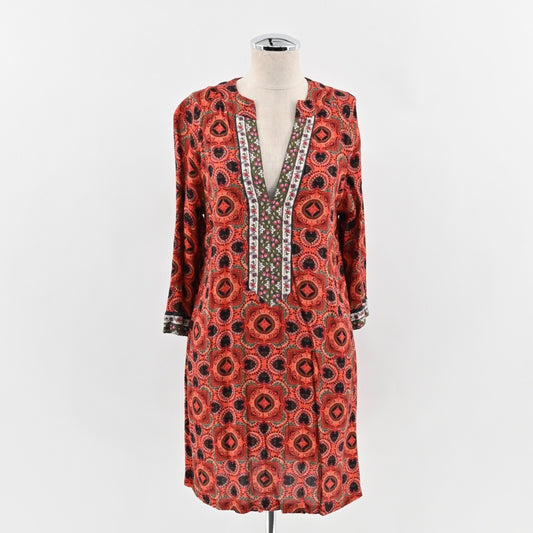 Jets Australia Dress Sz 6 Red Medallion Cover Up Tunic Shift Mini Boho Festival