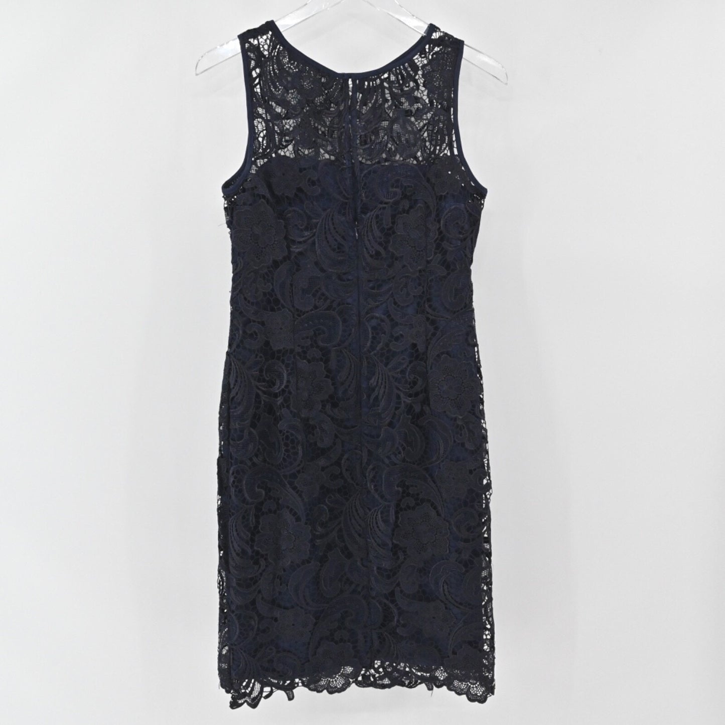 ADRIANNA PAPELL Dress Size 8 Black Blue Illusion Floral Lace Sleeveless Sheath